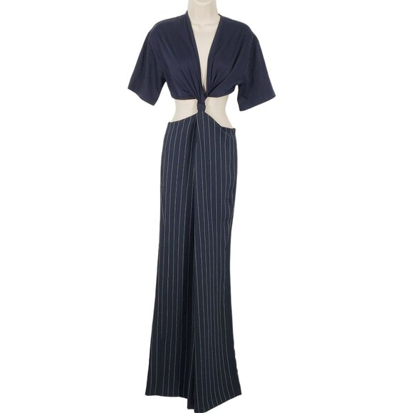 NEW Dion Lee Pinstripe Jumpsuit Navy Blue White Strips Side Cutouts - Picture 3 of 14
